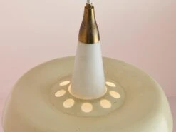 Stilnovo Midcentury Pendant Light Made Of Opal Glass, Brass & Metal, Italy 1950s -Promos Meubles Boutique EM 42079 master