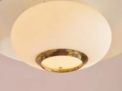 Stilnovo Midcentury Pendant Light Made Of Opal Glass, Brass & Metal, Italy 1950s -Promos Meubles Boutique EM 42082 master
