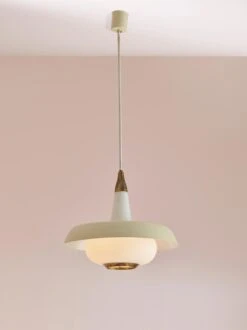 Stilnovo Midcentury Pendant Light Made Of Opal Glass, Brass & Metal, Italy 1950s -Promos Meubles Boutique EM 42085 master