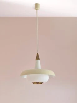 Stilnovo Midcentury Pendant Light Made Of Opal Glass, Brass & Metal, Italy 1950s -Promos Meubles Boutique EM 42086 master