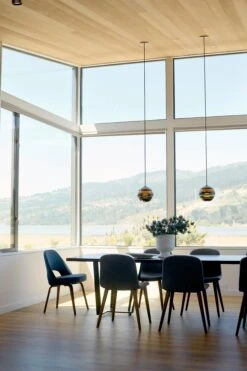 Moss Green Banded Orb Pendant, Hand Blown Glass - Made To Order -Promos Meubles Boutique Grant residence CleavelandandKennedy master