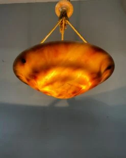 Great Art Deco Design Antique Alabaster Pendant W. Perfect Alabaster Canopy 1920 -Promos Meubles Boutique IMG 0169D master