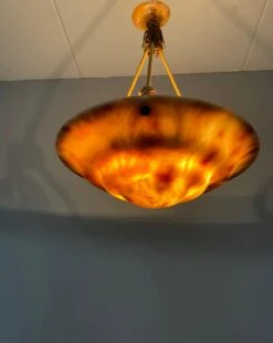 Great Art Deco Design Antique Alabaster Pendant W. Perfect Alabaster Canopy 1920 -Promos Meubles Boutique IMG 0177D master