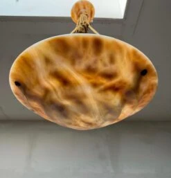 Great Art Deco Design Antique Alabaster Pendant W. Perfect Alabaster Canopy 1920 -Promos Meubles Boutique IMG 0200D master