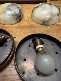 Smallest Size, Rare Design Antique Pair Of Alabaster Wall Sconces / Flush Mounts -Promos Meubles Boutique IMG 1674766880276 master