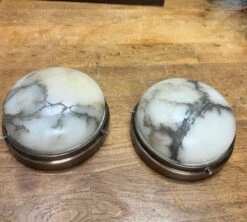 Smallest Size, Rare Design Antique Pair Of Alabaster Wall Sconces / Flush Mounts -Promos Meubles Boutique IMG 1675544053228 master