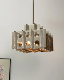 Tenfold Pendant Light, Polished Nickel, Geometric Brutalist Lamp -Promos Meubles Boutique IMG 2142 master