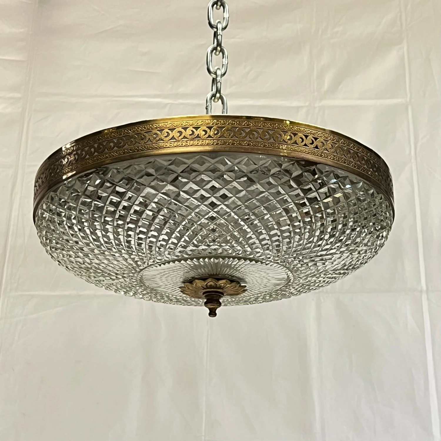 Gilt Metal And Cut Glass Coupe Pendant Form Flush Ceiling Fixture 7 Gilt Metal And Cut Glass Coupe Pendant Form Flush Ceiling Fixture – Image 5