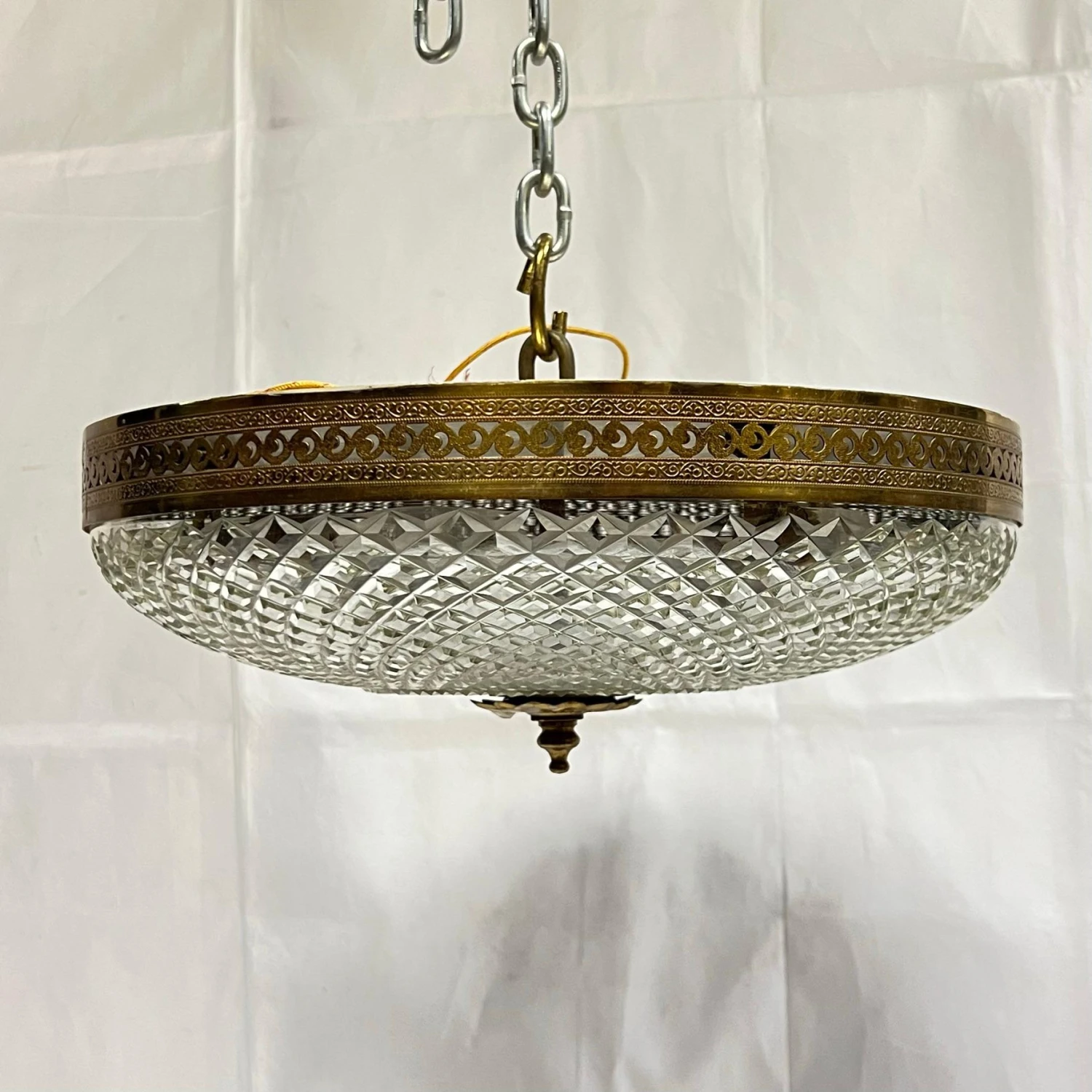 Gilt Metal And Cut Glass Coupe Pendant Form Flush Ceiling Fixture 5 Gilt Metal And Cut Glass Coupe Pendant Form Flush Ceiling Fixture – Image 3
