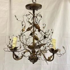 Pair Vintage Bagues Style Patinated Metal And Glass Three-Light Chandeliers -Promos Meubles Boutique IMG 2904 master