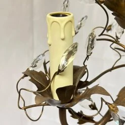 Pair Vintage Bagues Style Patinated Metal And Glass Three-Light Chandeliers -Promos Meubles Boutique IMG 2907 master