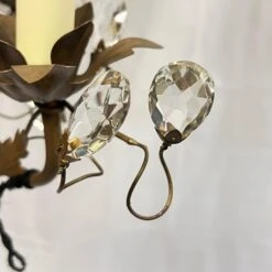 Pair Vintage Bagues Style Patinated Metal And Glass Three-Light Chandeliers -Promos Meubles Boutique IMG 2908 master