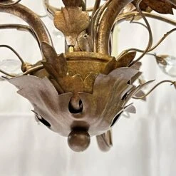 Pair Vintage Bagues Style Patinated Metal And Glass Three-Light Chandeliers -Promos Meubles Boutique IMG 2911 master