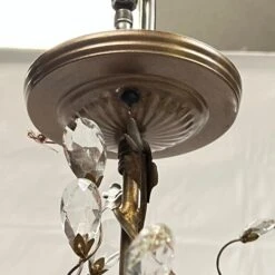 Pair Vintage Bagues Style Patinated Metal And Glass Three-Light Chandeliers -Promos Meubles Boutique IMG 2913 master