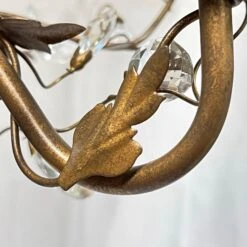 Pair Vintage Bagues Style Patinated Metal And Glass Three-Light Chandeliers -Promos Meubles Boutique IMG 2914 master