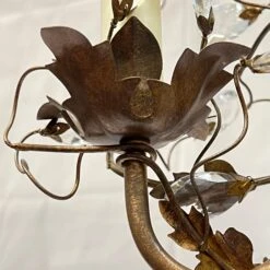 Pair Vintage Bagues Style Patinated Metal And Glass Three-Light Chandeliers -Promos Meubles Boutique IMG 2915 master