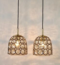Limburg 1 Of 3 1970s Vintage "Iron" Rings Glass & Brass Pendant Lights Or Lamps -Promos Meubles Boutique IMG 2975 master