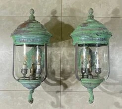 Large Vintage Pair Of Handcrafted Wall-Mounted Copper-Brass Lantern -Promos Meubles Boutique IMG 3082 master