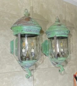 Large Vintage Pair Of Handcrafted Wall-Mounted Copper-Brass Lantern -Promos Meubles Boutique IMG 3085 master