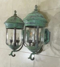Large Vintage Pair Of Handcrafted Wall-Mounted Copper-Brass Lantern -Promos Meubles Boutique IMG 3086 master