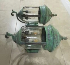 Large Vintage Pair Of Handcrafted Wall-Mounted Copper-Brass Lantern -Promos Meubles Boutique IMG 3087 master