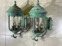 Large Vintage Pair Of Handcrafted Wall-Mounted Copper-Brass Lantern -Promos Meubles Boutique IMG 3089 master