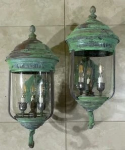 Large Vintage Pair Of Handcrafted Wall-Mounted Copper-Brass Lantern -Promos Meubles Boutique IMG 3094 master