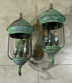 Large Vintage Pair Of Handcrafted Wall-Mounted Copper-Brass Lantern -Promos Meubles Boutique IMG 3095 master