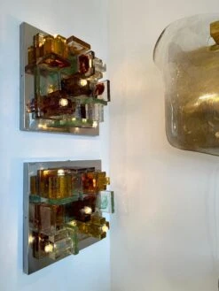 Pair Of Geometry Glass Construction Metal Sconces By Poliarte, Italy, 1970s -Promos Meubles Boutique IMG 3132 master