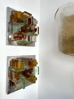 Pair Of Geometry Glass Construction Metal Sconces By Poliarte, Italy, 1970s -Promos Meubles Boutique IMG 3135 master