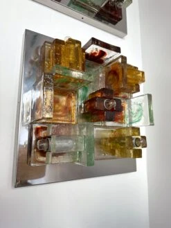 Pair Of Geometry Glass Construction Metal Sconces By Poliarte, Italy, 1970s -Promos Meubles Boutique IMG 3137 master