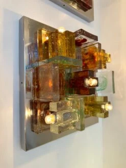 Pair Of Geometry Glass Construction Metal Sconces By Poliarte, Italy, 1970s -Promos Meubles Boutique IMG 3146 master