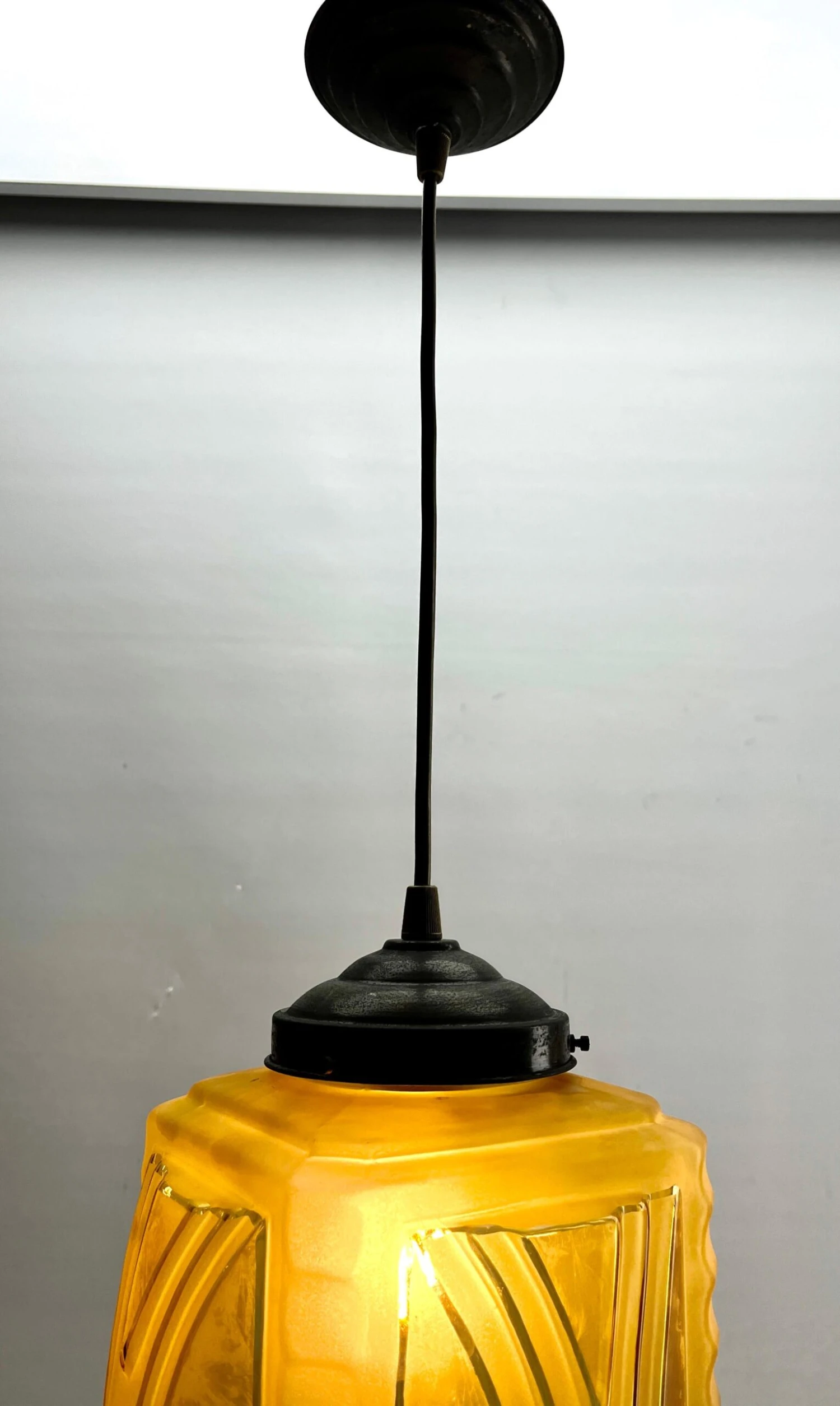 Art Deco Ceiling Lamp, Belgium Glass Shade Scailmont, 1930s 5 Art Deco Ceiling Lamp, Belgium Glass Shade Scailmont, 1930s – Image 3