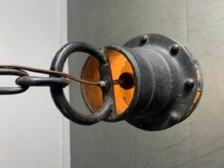 Brutalist Hand-Crafted Iron And Stained Glass Hanging Pendant Lamp, C. 1960's -Promos Meubles Boutique IMG 4070 master