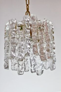 Mid-Century Kalmar Ice Crystal Glass And Brass Pendant Light Or Chandelier 1960s -Promos Meubles Boutique IMG 4678 master