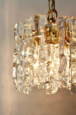 Mid-Century Kalmar Ice Crystal Glass And Brass Pendant Light Or Chandelier 1960s -Promos Meubles Boutique IMG 4686 master