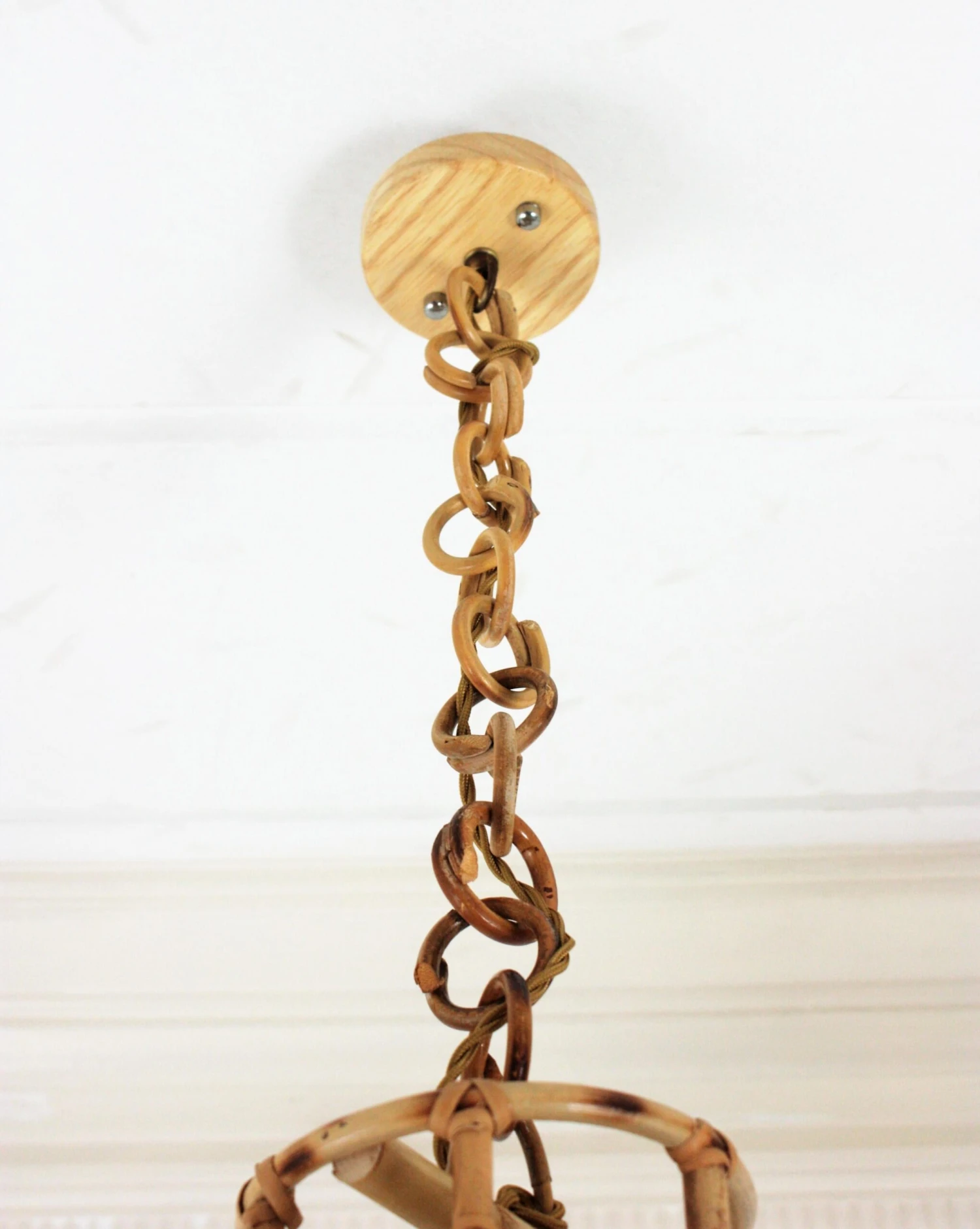 Italian Modern Wicker Wire Rattan Pendant Hanging Lights With Glass Accent, Pair 19 Italian Modern Wicker Wire Rattan Pendant Hanging Lights With Glass Accent, Pair â Image 17