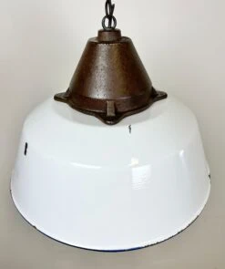 Industrial White Enamel And Cast Iron Pendant Light, 1960s -Promos Meubles Boutique IMG 8394 master