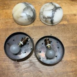 Smallest Size, Rare Design Antique Pair Of Alabaster Wall Sconces / Flush Mounts -Promos Meubles Boutique IMG 9034D master