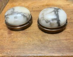 Smallest Size, Rare Design Antique Pair Of Alabaster Wall Sconces / Flush Mounts -Promos Meubles Boutique IMG 9042D master