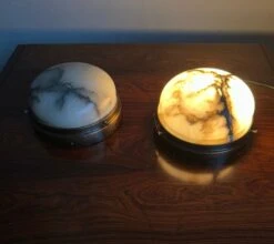 Smallest Size, Rare Design Antique Pair Of Alabaster Wall Sconces / Flush Mounts -Promos Meubles Boutique IMG 9052D master