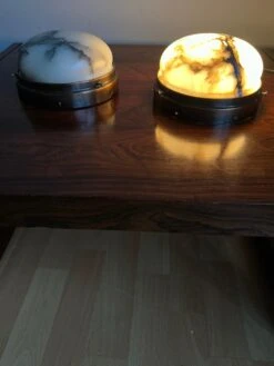 Smallest Size, Rare Design Antique Pair Of Alabaster Wall Sconces / Flush Mounts -Promos Meubles Boutique IMG 9053D master