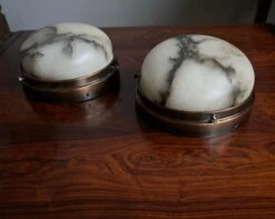 Smallest Size, Rare Design Antique Pair Of Alabaster Wall Sconces / Flush Mounts -Promos Meubles Boutique IMG 9058D master