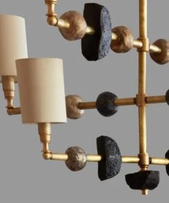 'Mayfair' Contemporary Chandelier, Brass With Sculpted Spheres By Margit Wittig 10 'Mayfair' Contemporary Chandelier, Brass With Sculpted Spheres By Margit Wittig -Promos Meubles Boutique Margit Wittig cut out Bespoke 3 tier Ceiling Light bronze resin w gold patina incl cylinder candle shades W 90cm H bespoke HighRes grey master 1