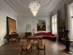 Pair Fabulous Glass 75 White Petal Chandeliers, Murano -Promos Meubles Boutique Nerone copia master