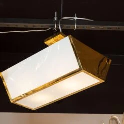 French Art Deco Semi-Flush Mount Brass & Frosted Glass Chandelier By Jean Perzel -Promos Meubles Boutique P1399211 master