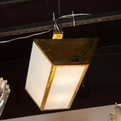 French Art Deco Semi-Flush Mount Brass & Frosted Glass Chandelier By Jean Perzel -Promos Meubles Boutique P1399212 master