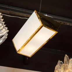 French Art Deco Semi-Flush Mount Brass & Frosted Glass Chandelier By Jean Perzel -Promos Meubles Boutique P1399214 master