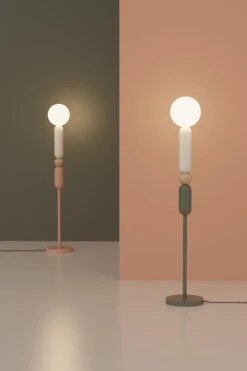 Contemporary Art Deco Floor Lamp Play In Ivory, Nude And Natural Oak -Promos Meubles Boutique PLAY FLOOR49 master