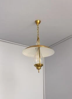 3 Fine French Hanging Bronze And "Craquelé" Glass Lanterns By Jean Perzel -Promos Meubles Boutique Paire de lanternes rustiques Perzel modele 824 GM3 master